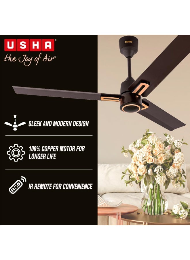 USHA AeroEdge Plus 1200mm BLDC Ceiling Fan with IR Remote | LED Indicator | BEE 5 Star Rated Energy Efficient | 100% Copper Motor | High Air Delivery 220CMM | 2 Year Warranty | (Smoke Brown) - Image 4